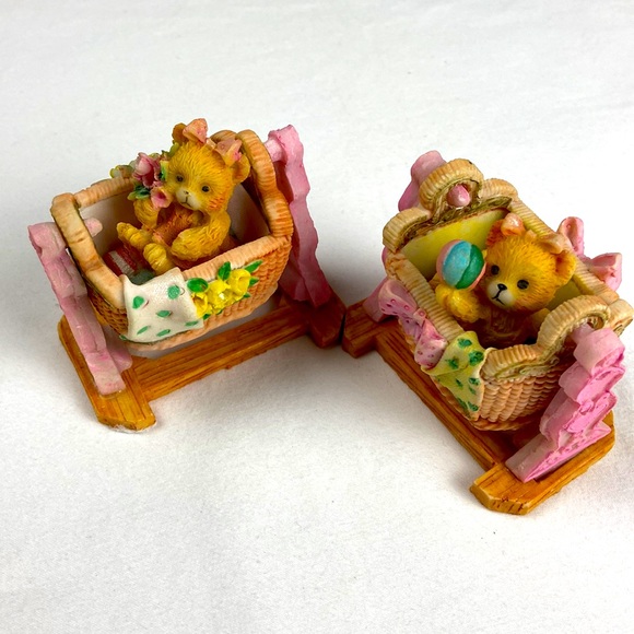 Vintage resin baby bassinet motion rocking bear cradles set of 2 - Picture 2 of 13